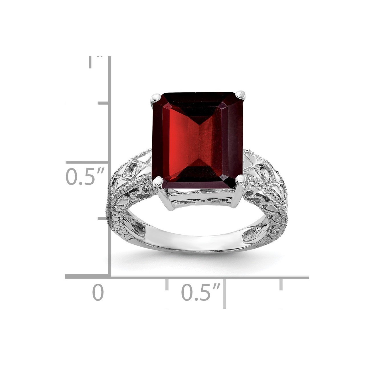 14k White Gold 12x10mm Emerald Cut Garnet A Diamond ring-1