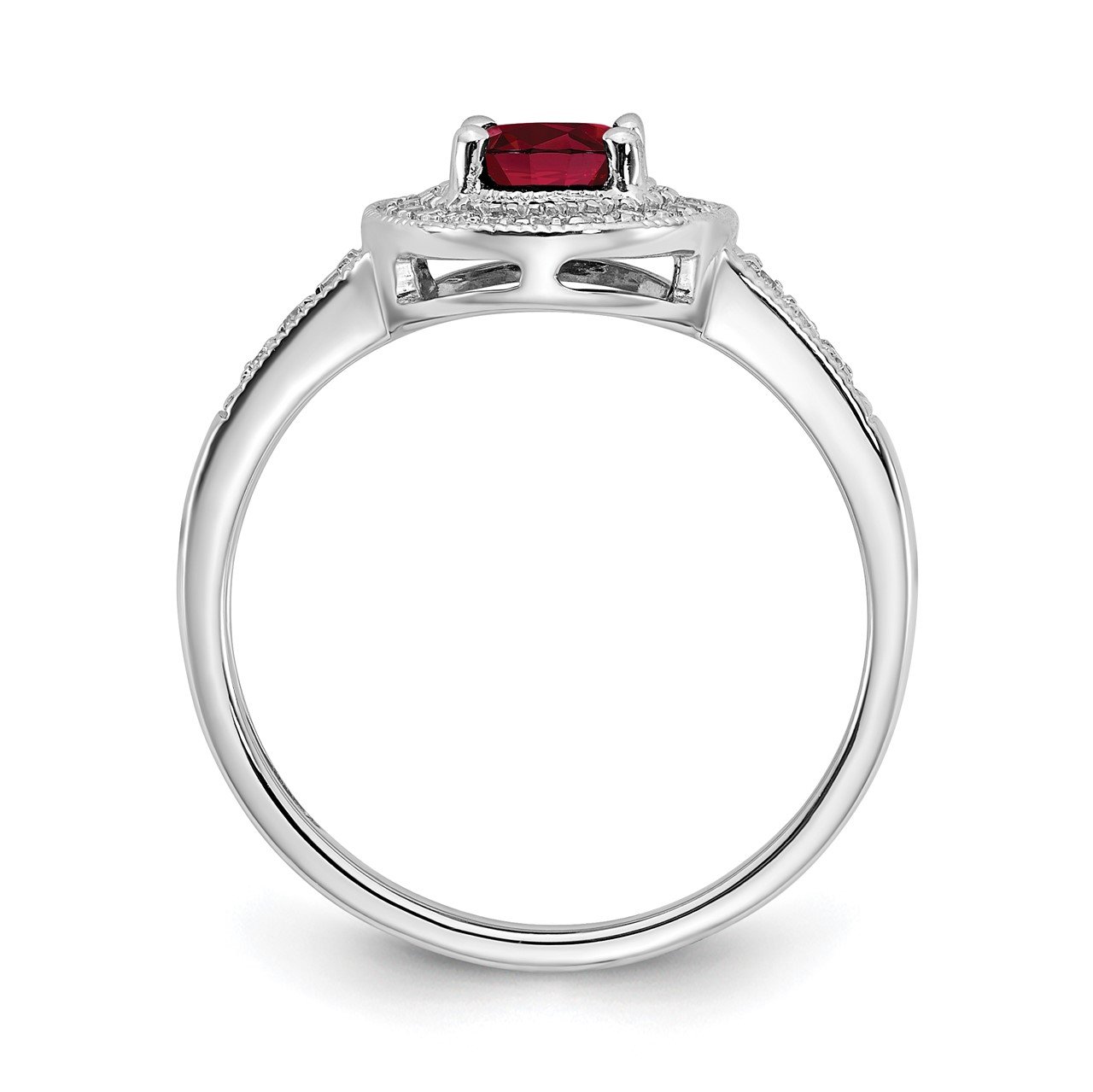 14k White Gold Oval Created Ruby and Diamond Halo Ring-1