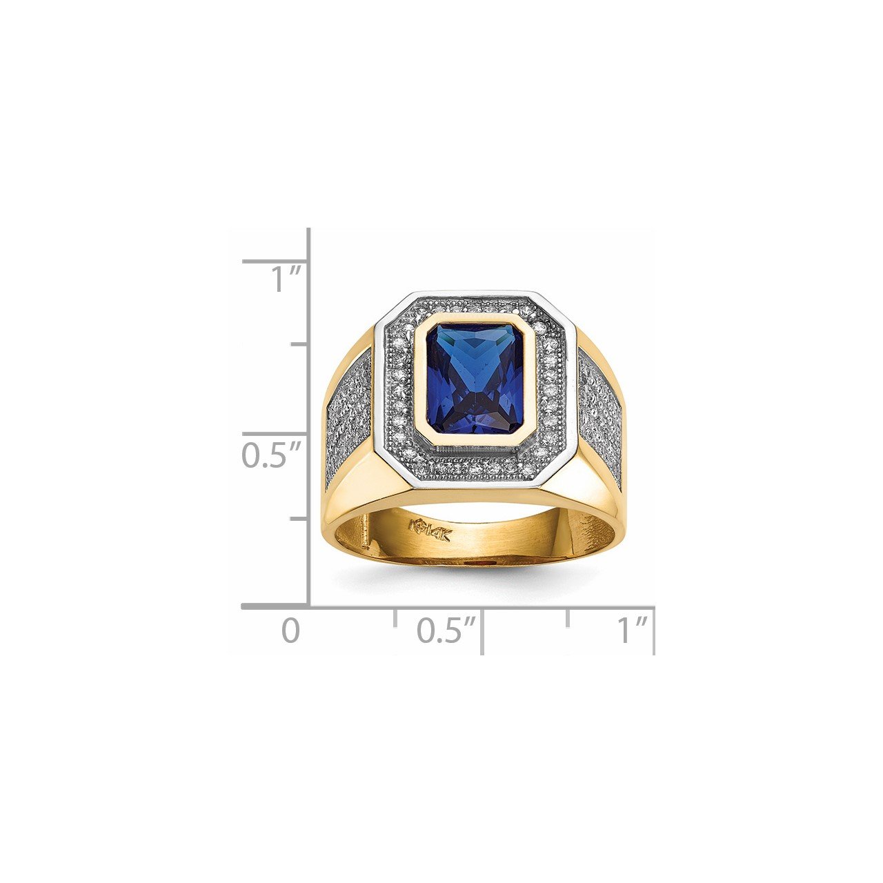 14k with Rhodium CZ and Emerald-cut Blue CZ Mens Ring-3