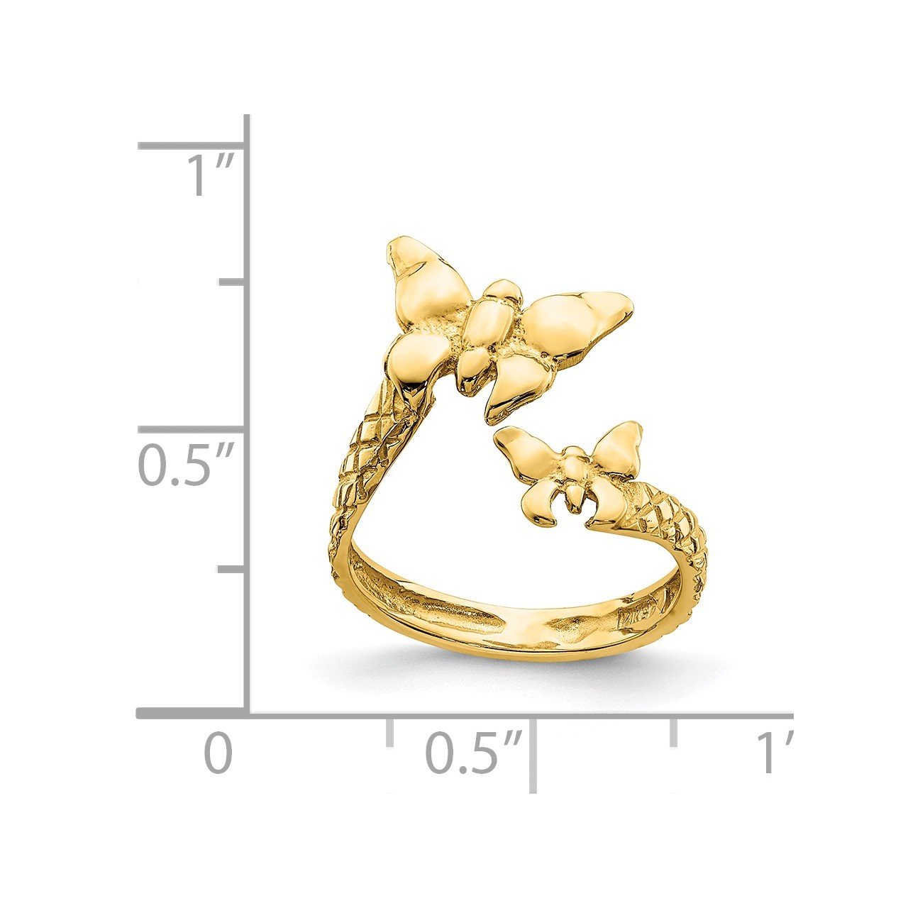 14K Polished and Textured Butterfly Toe Ring-2
