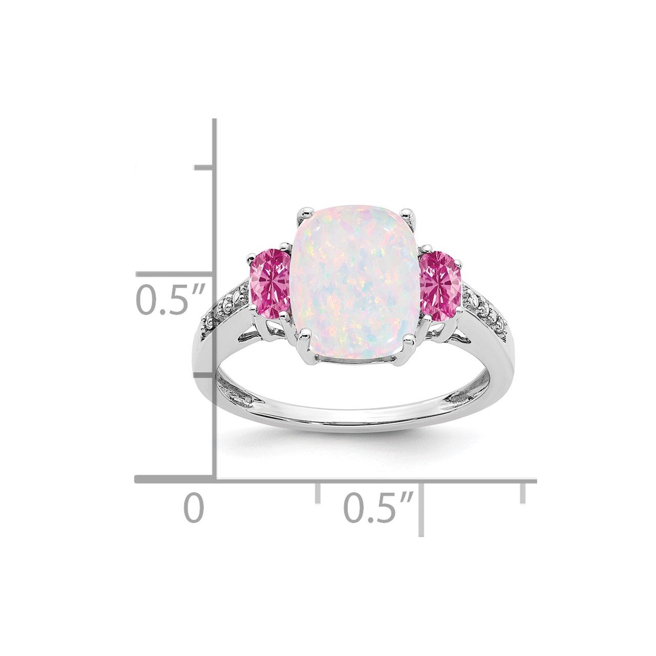 14k White Gold Created Opal/Created Pink Sapphire/Diamond Ring-1