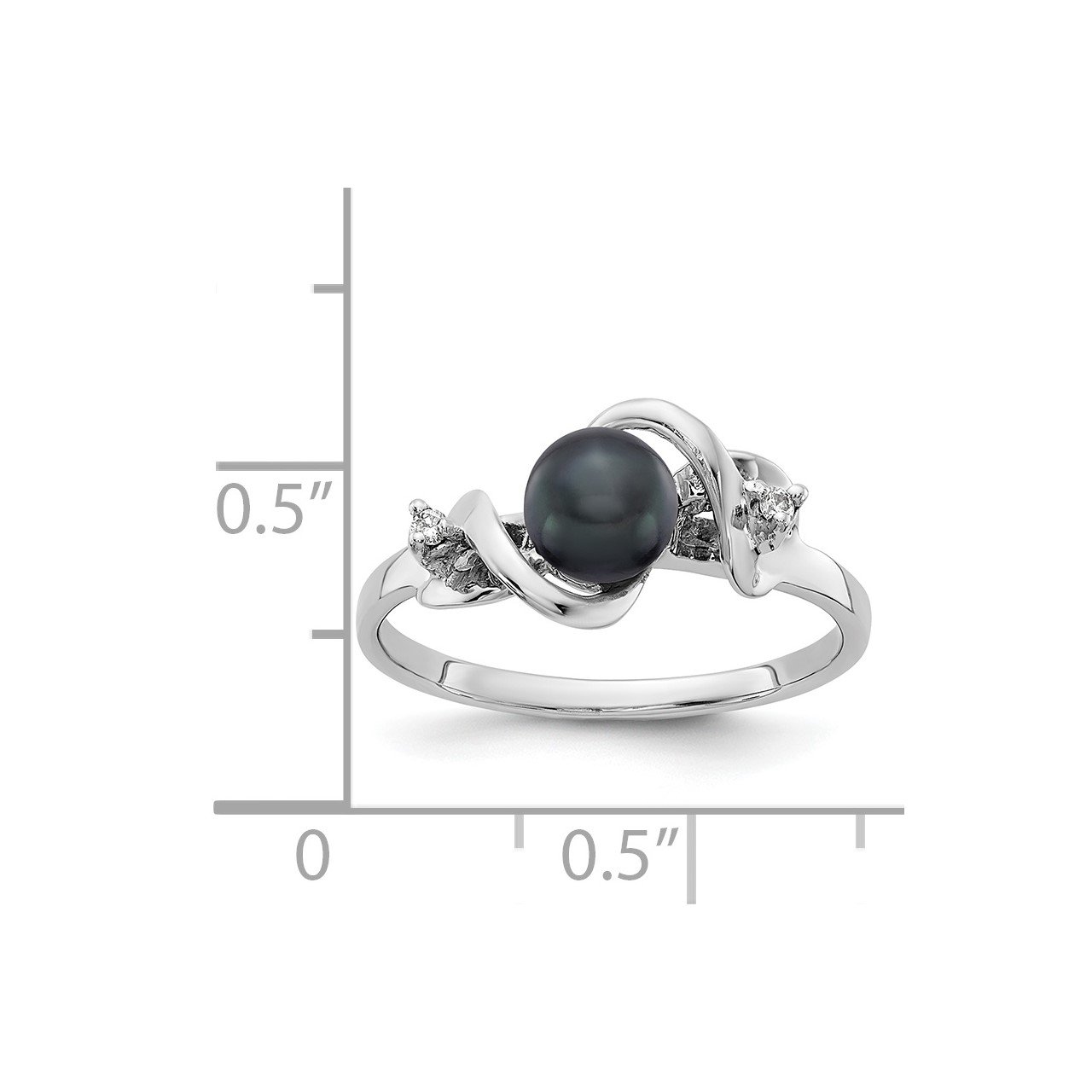 14k White Gold 5.5mm Black FW Cultured Pearl VS Diamond ring-1