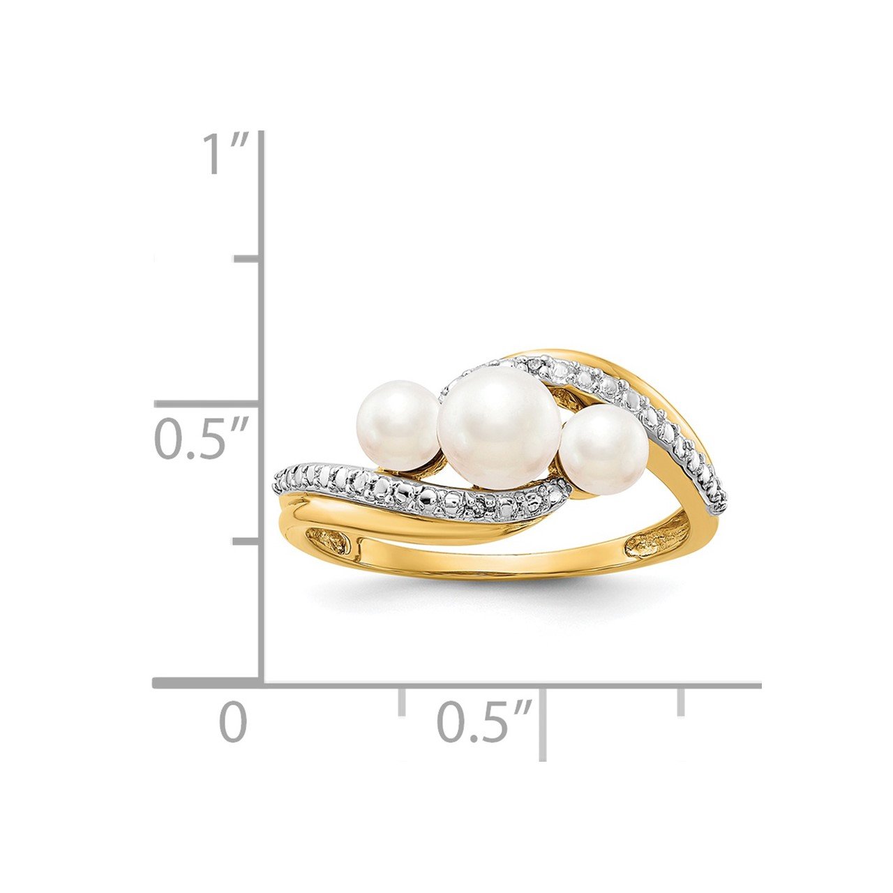 14k Diamond and FW Cultured 3-Pearl Bypass Ring-2