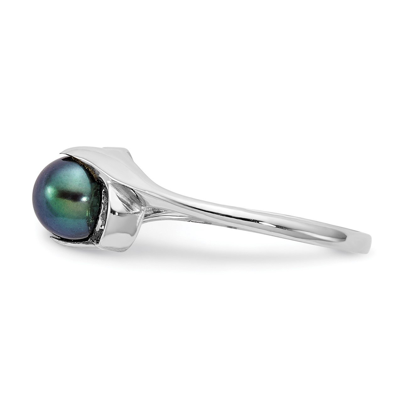 14k White Gold 5.5mm Black FW Cultured Pearl ring-2