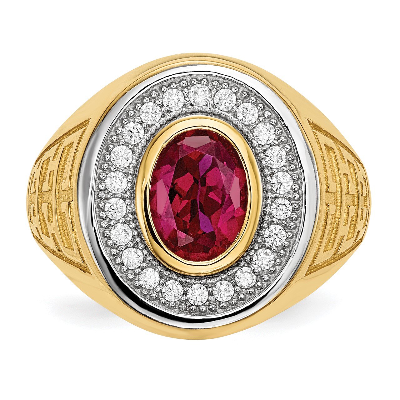 14k with Rhodium CZ and Oval Red CZ Mens Ring-2