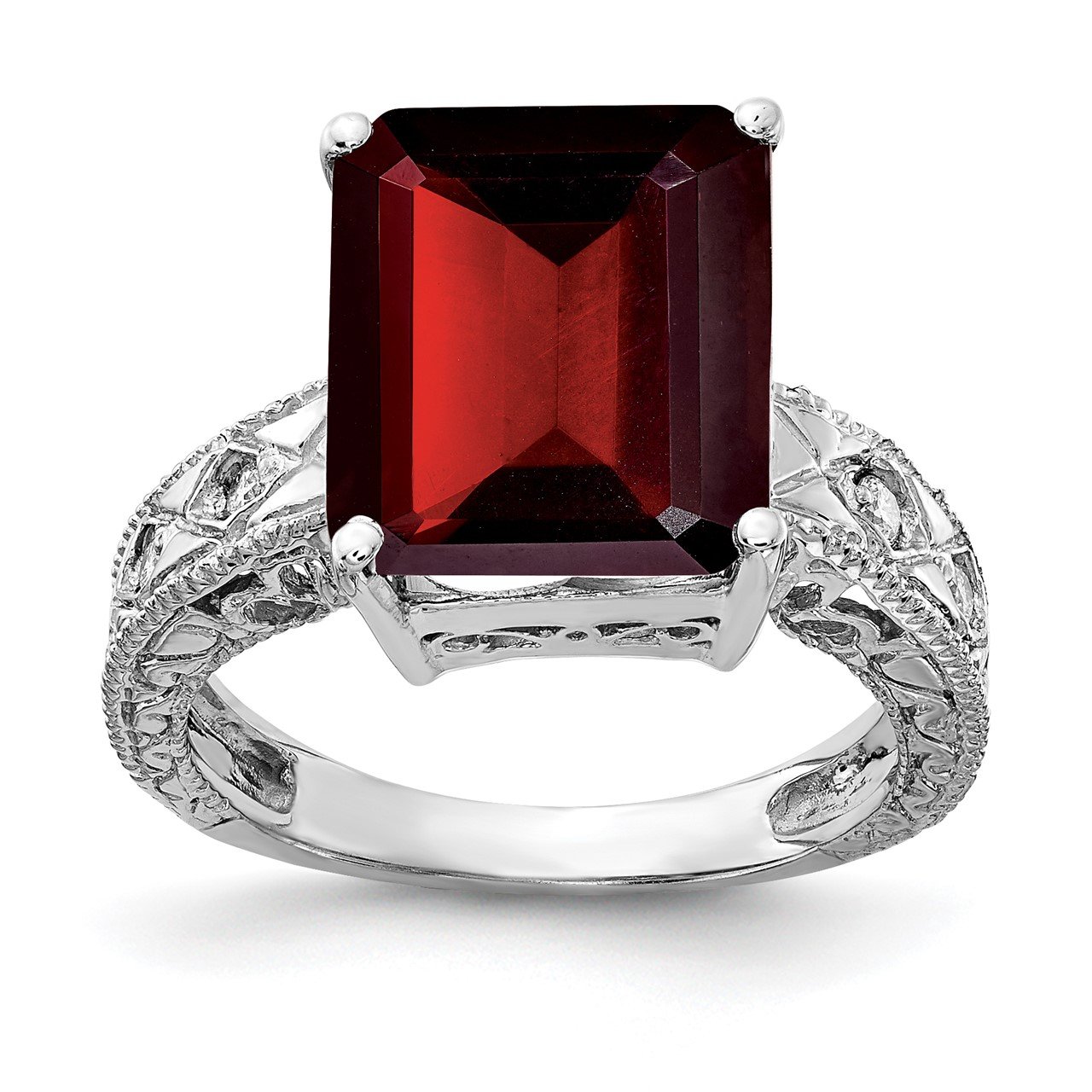 14k White Gold 12x10mm Emerald Cut Garnet A Diamond ring