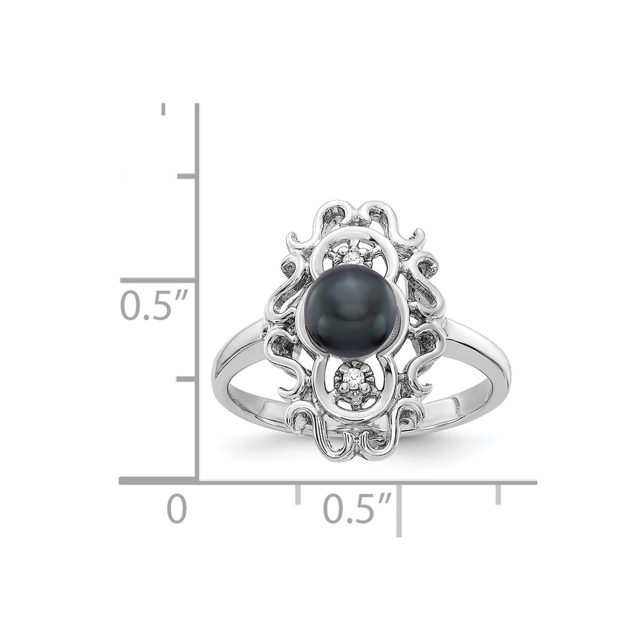 14k White Gold 5.5mm Black FW Cultured Pearl AAA Diamond ring-2