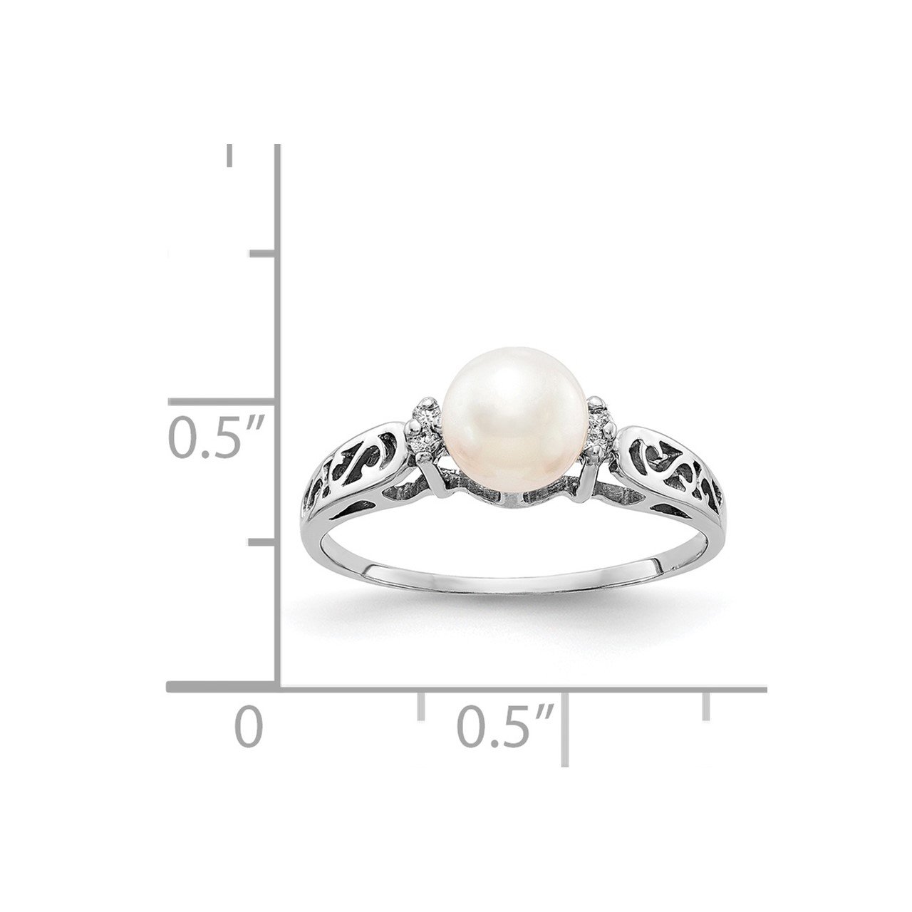 14k White Gold 6mm FW Cultured Pearl/AA Diamond Polished Ring-4