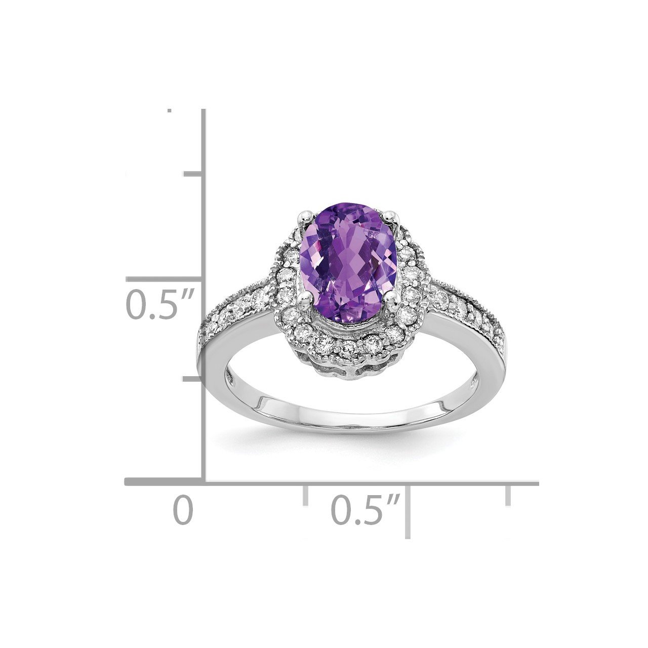 14k White Gold 8x6mm Oval Amethyst AA Diamond ring-2