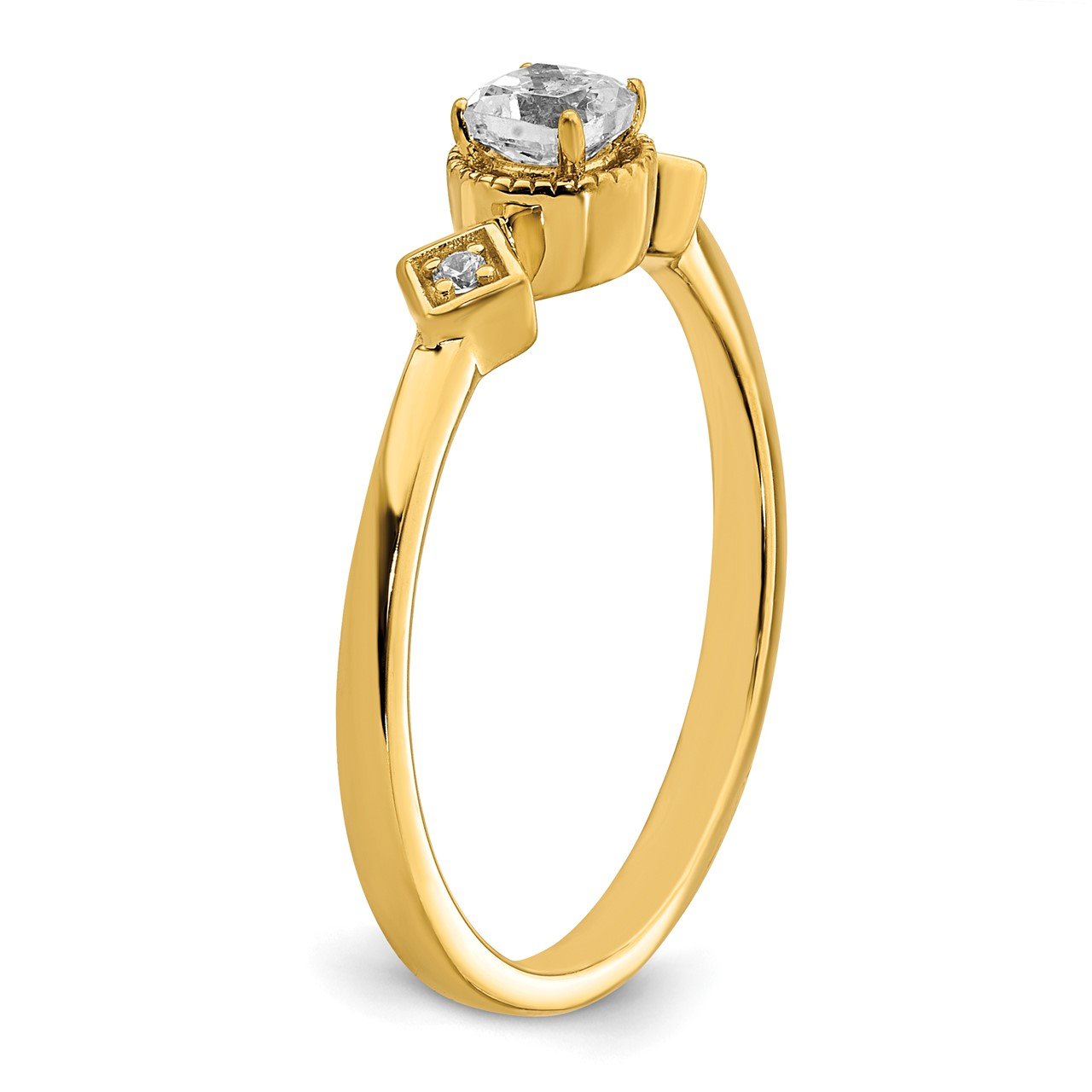 14k Polish Petite Beaded Edge Cushion Complete Dia Ring-5