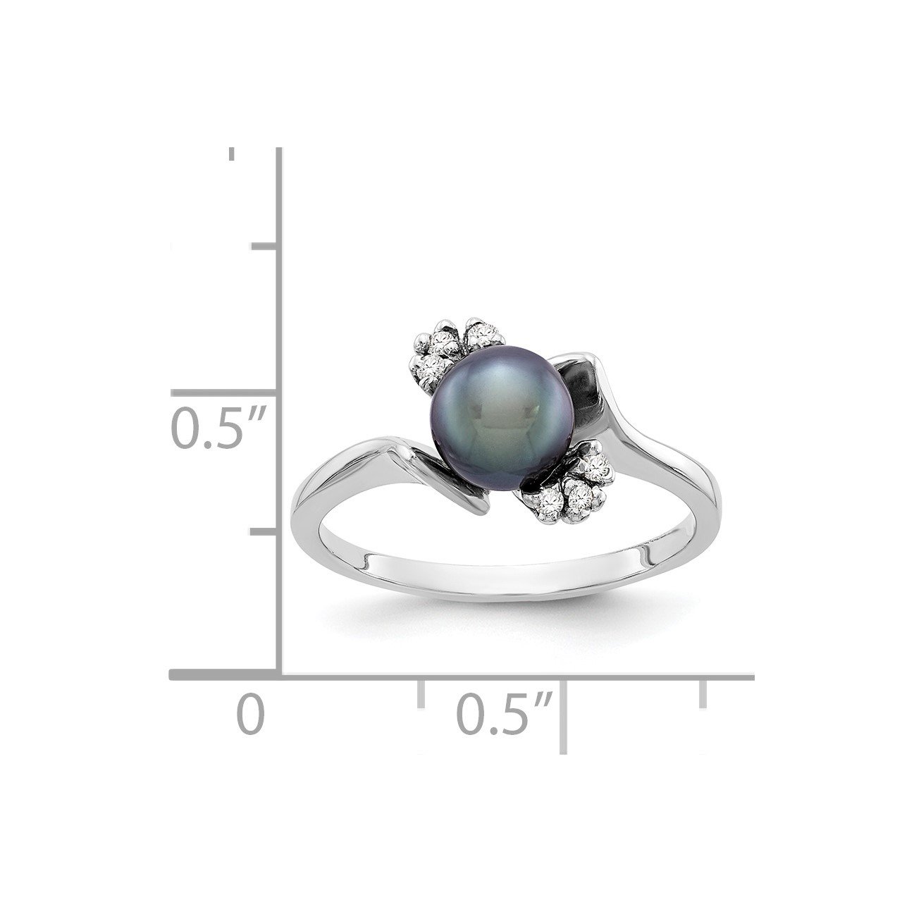 14k White Gold 6mm Black FW Cultured Pearl AA Diamond ring-4