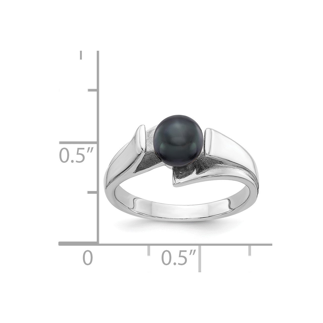 14k White Gold 6mm Black FW Cultured Pearl ring-2