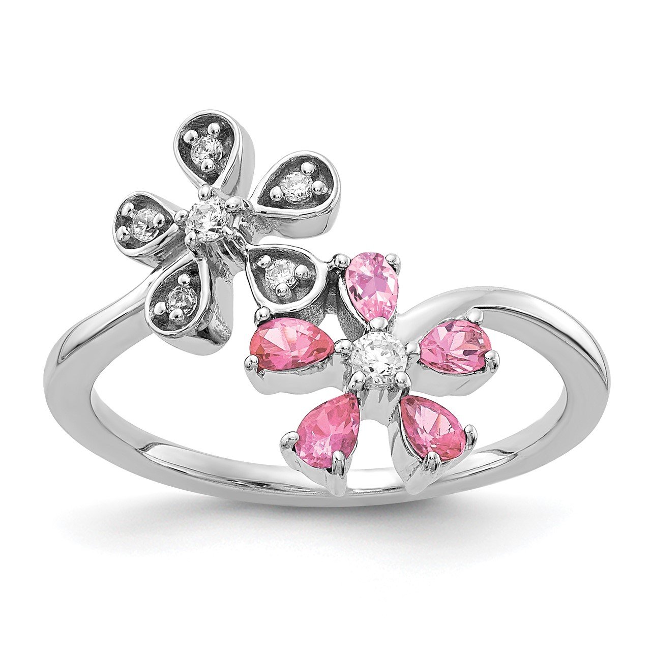 14k White Gold Diamond and Pink Tourmaline Flower Ring | The Gold