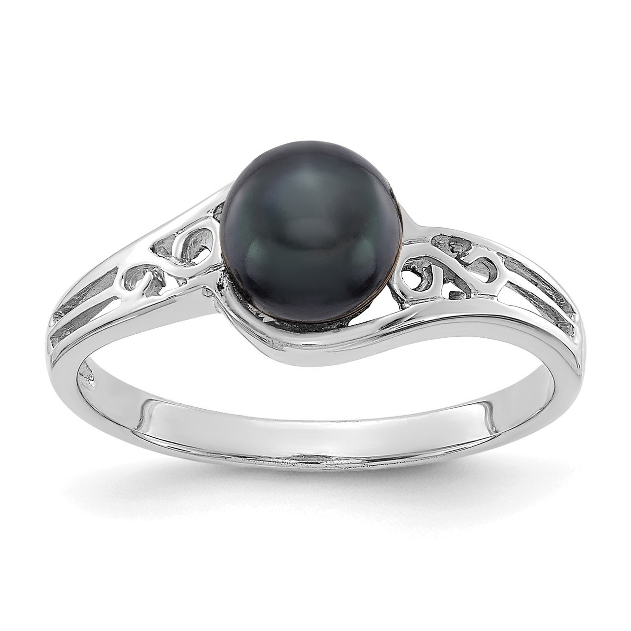 14k White Gold 6mm Black FW Cultured Pearl ring