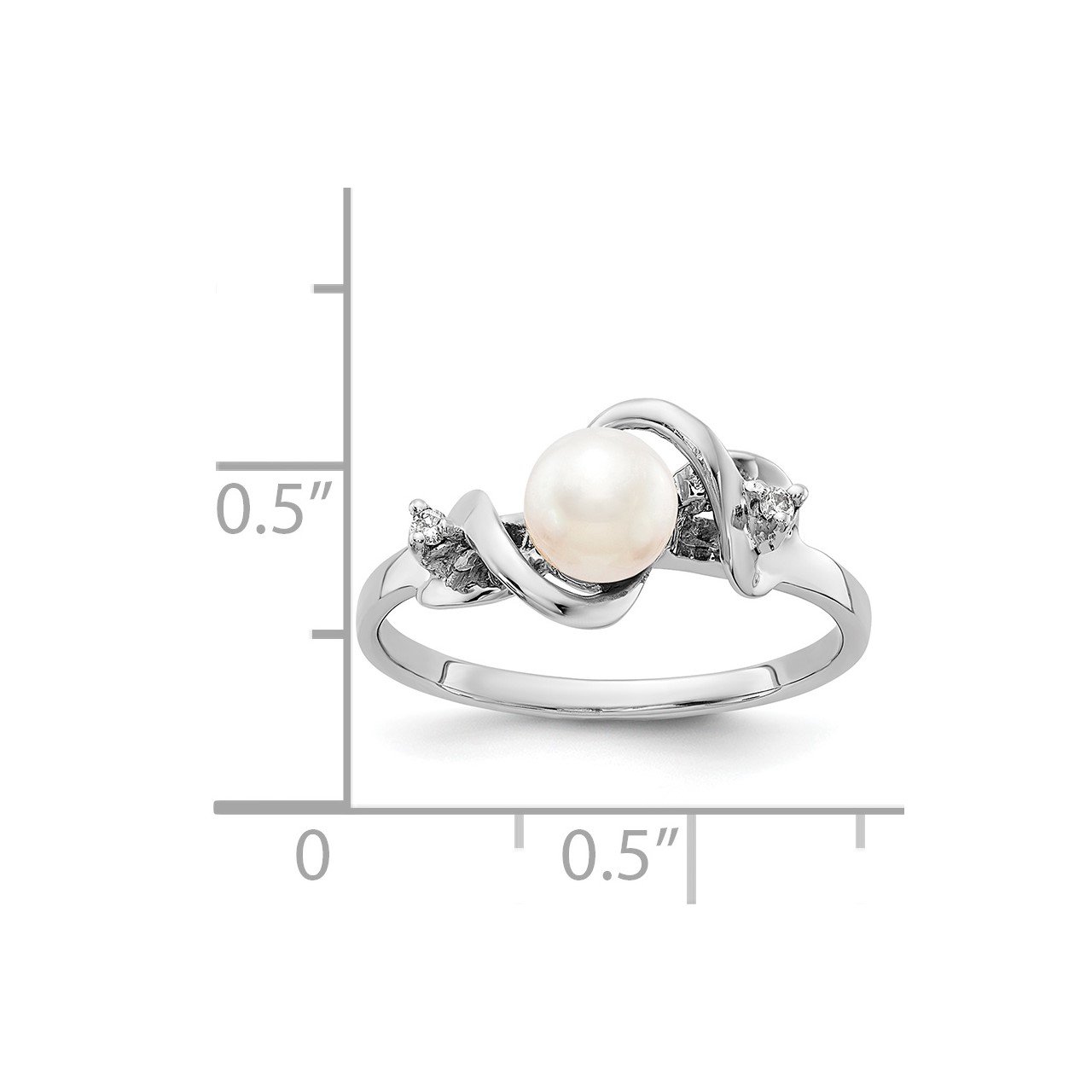 14k White Gold 5.5mm FW Cultured Pearl AAA Diamond ring-4