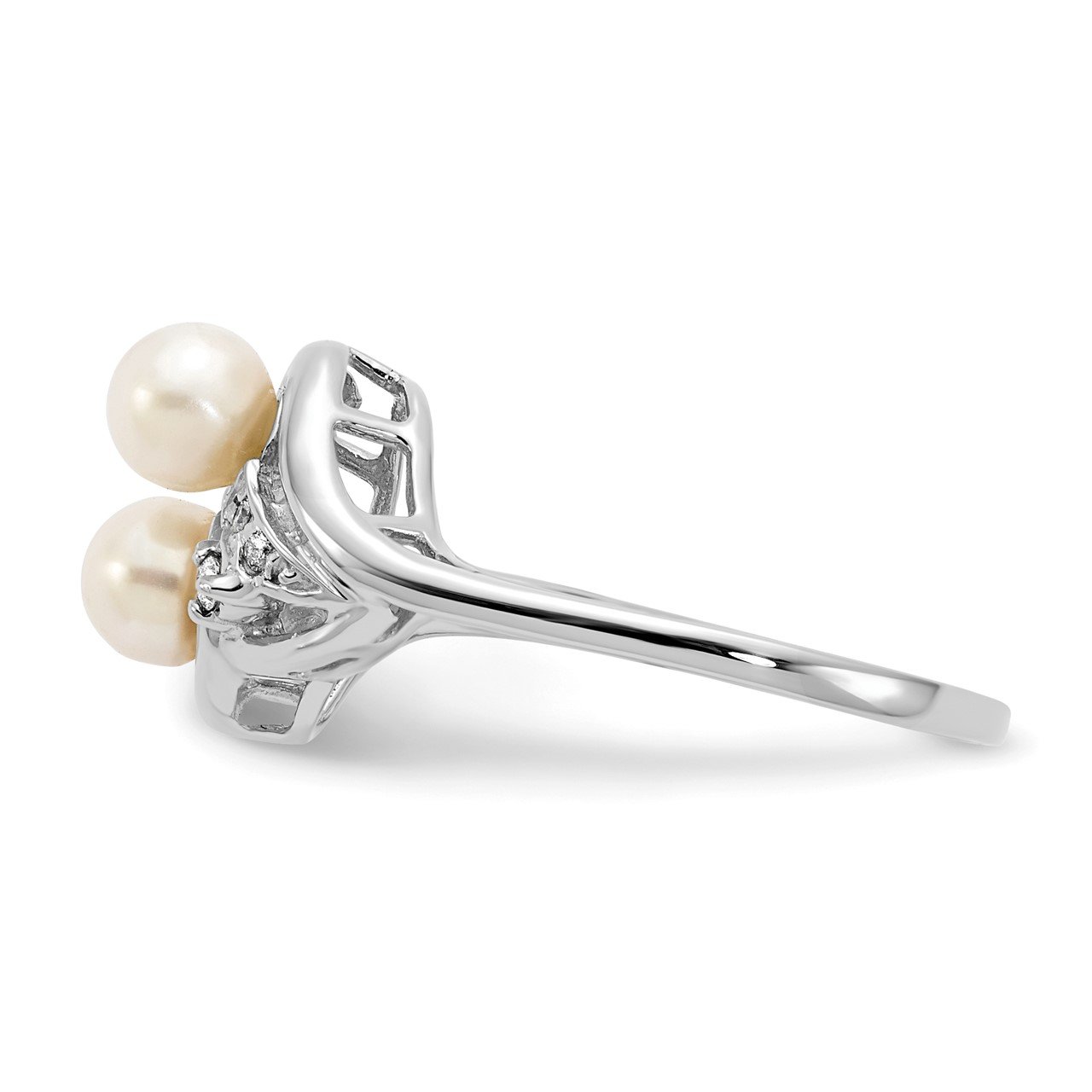 14k White Gold 4.5mm FW Cultured Pearl AAA Diamond ring-2