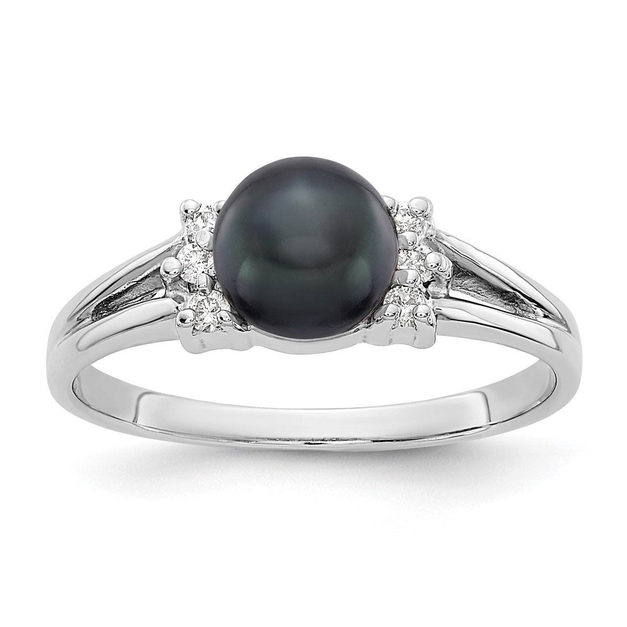 14k White Gold 6mm Black FW Cultured Pearl VS Diamond ring