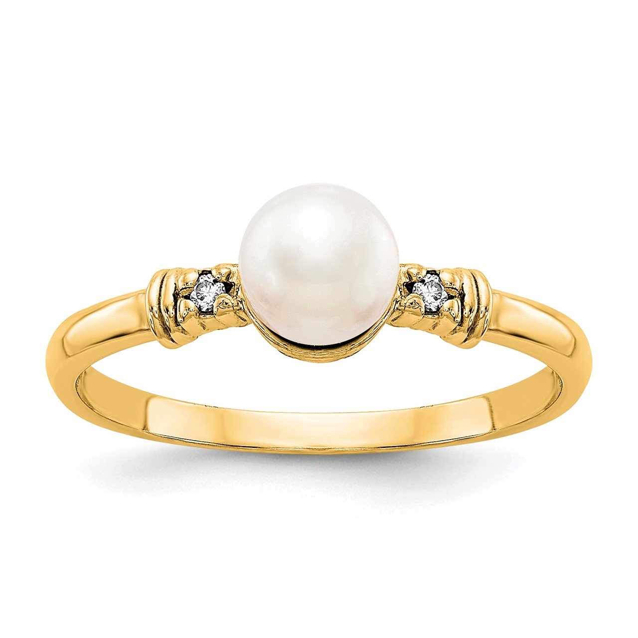 14k 5mm FW Cultured Pearl AAA Diamond ring