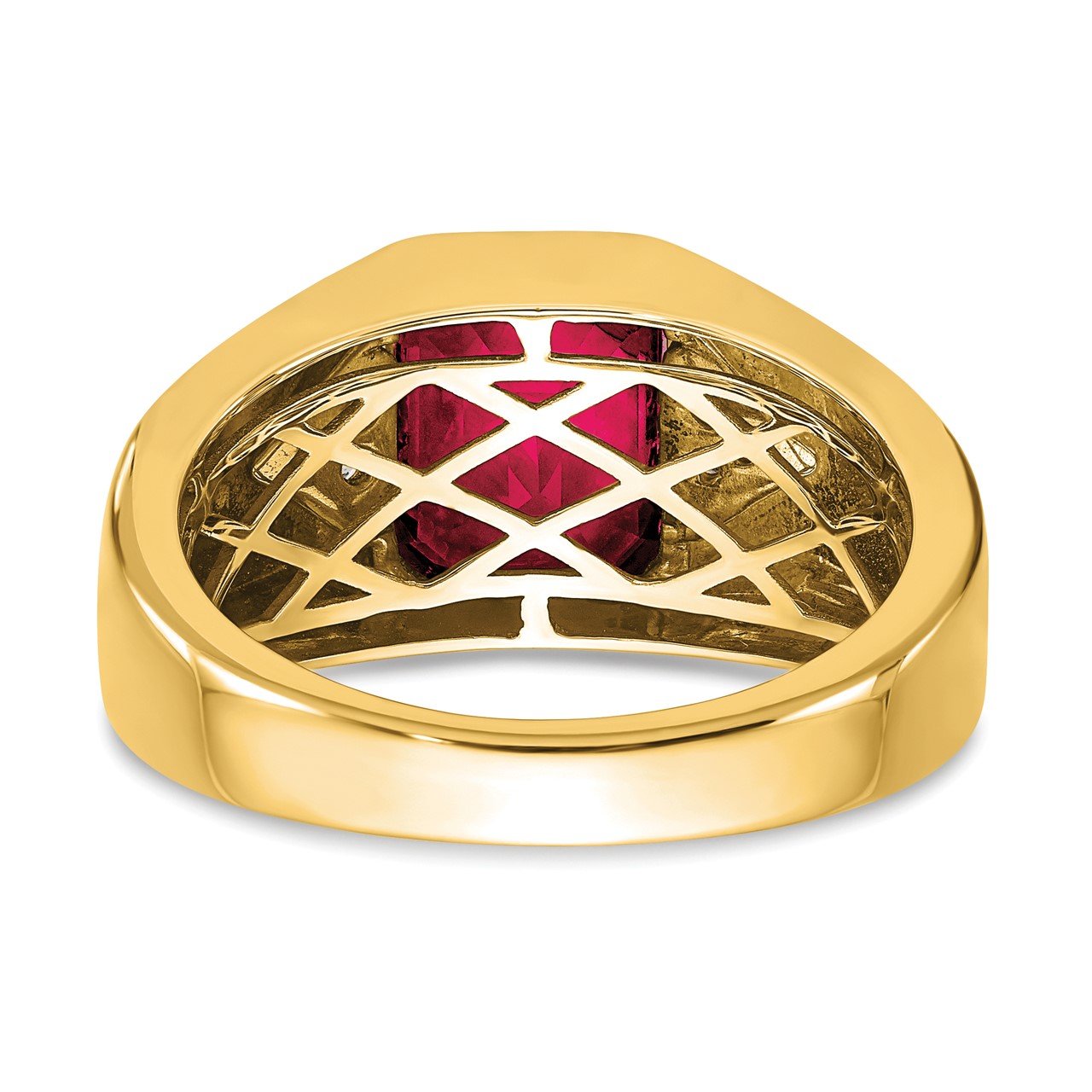 14k Emerald-cut Created Ruby and Diamond Mens Ring-5