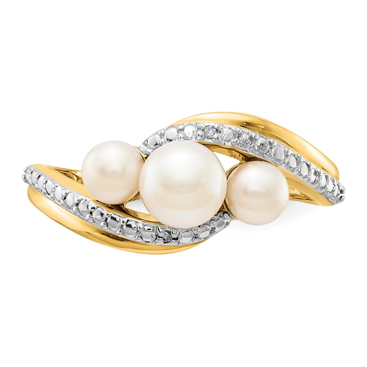 14k Diamond and FW Cultured 3-Pearl Bypass Ring-4