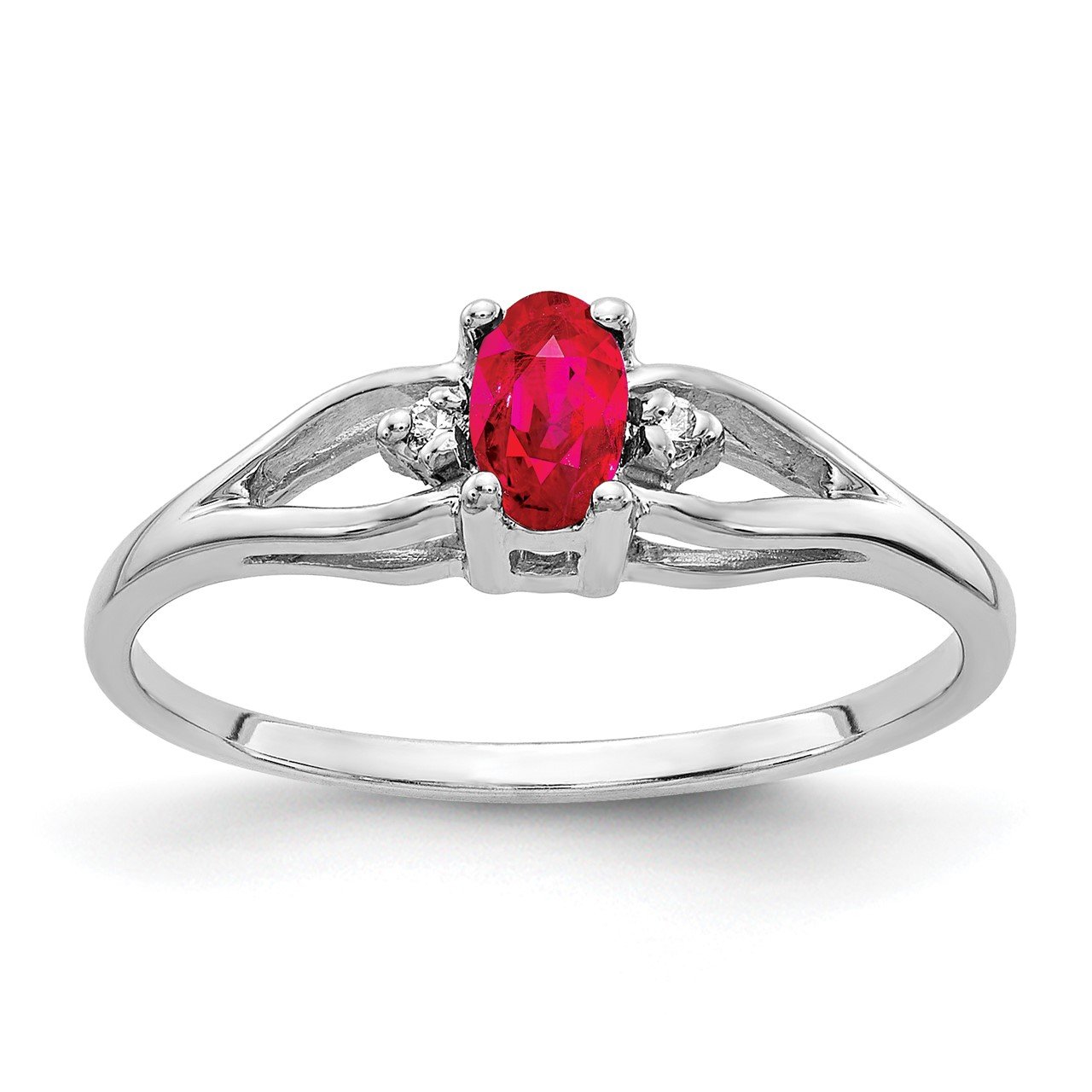 14k White Gold 5x3mm Oval Ruby and AA Diamond Ring
