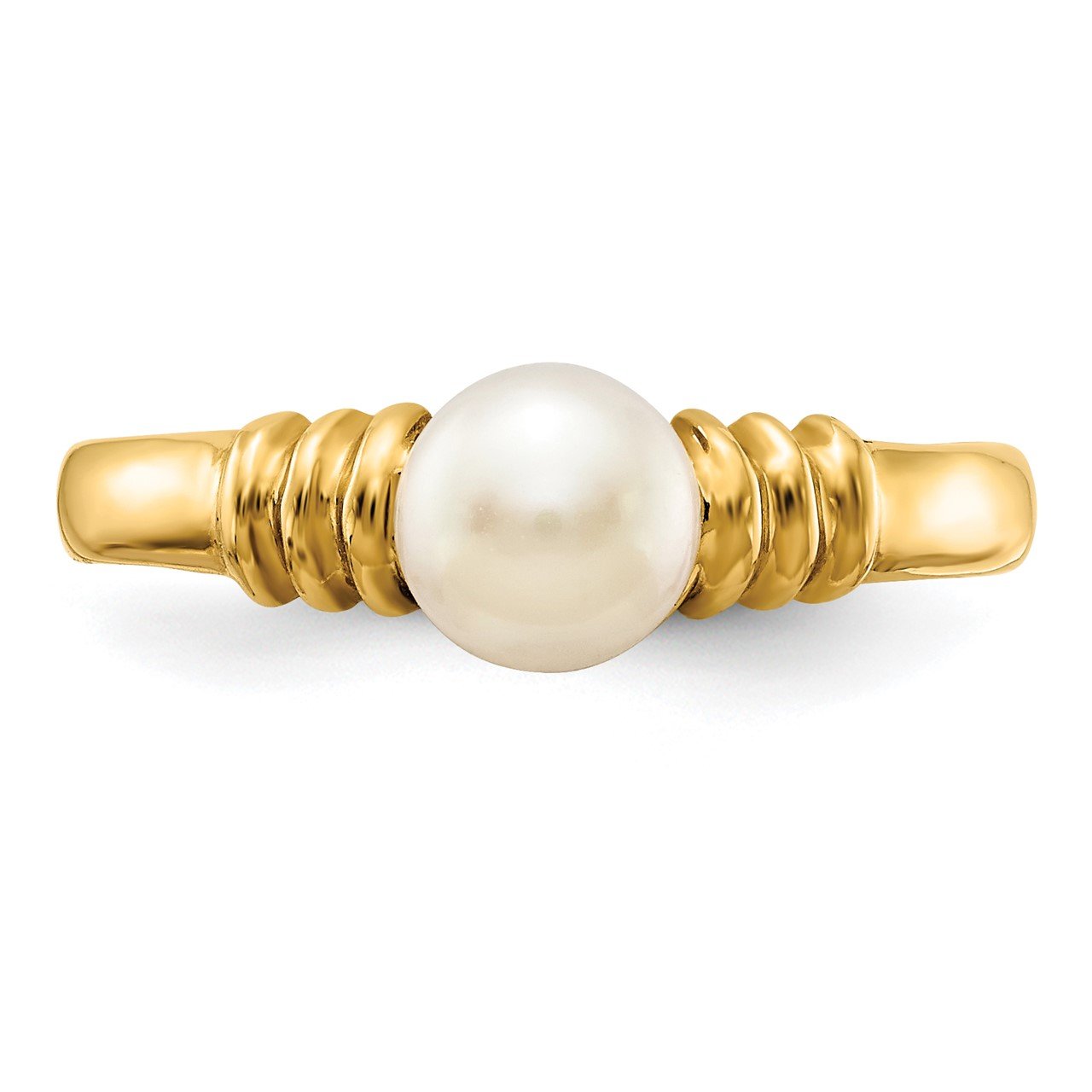 14K 5-6mm White Button Freshwater Cultured Pearl Ring-4