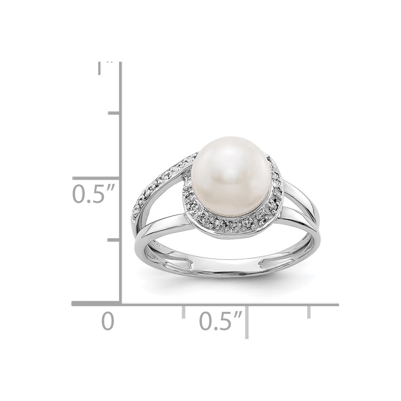 14k White Gold 7.5mm FW Cultured Pearl AAA Diamond ring-4