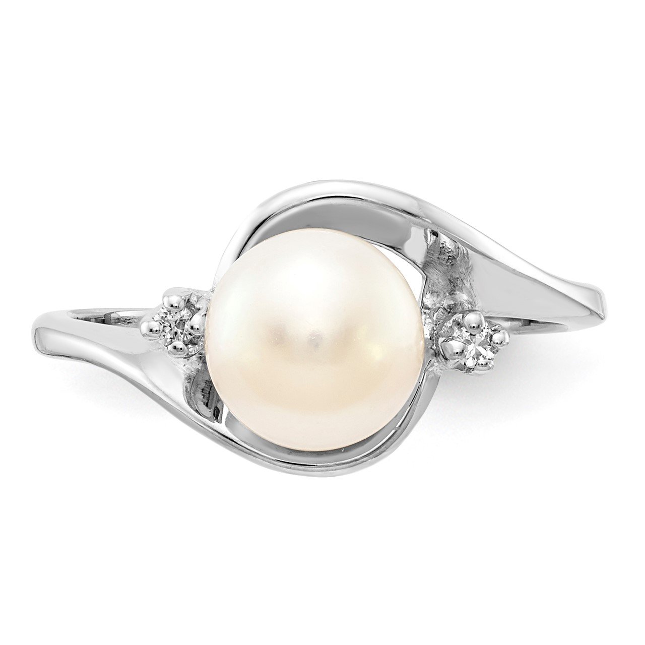 14k White Gold 7mm FW Cultured Pearl AA Diamond ring-3