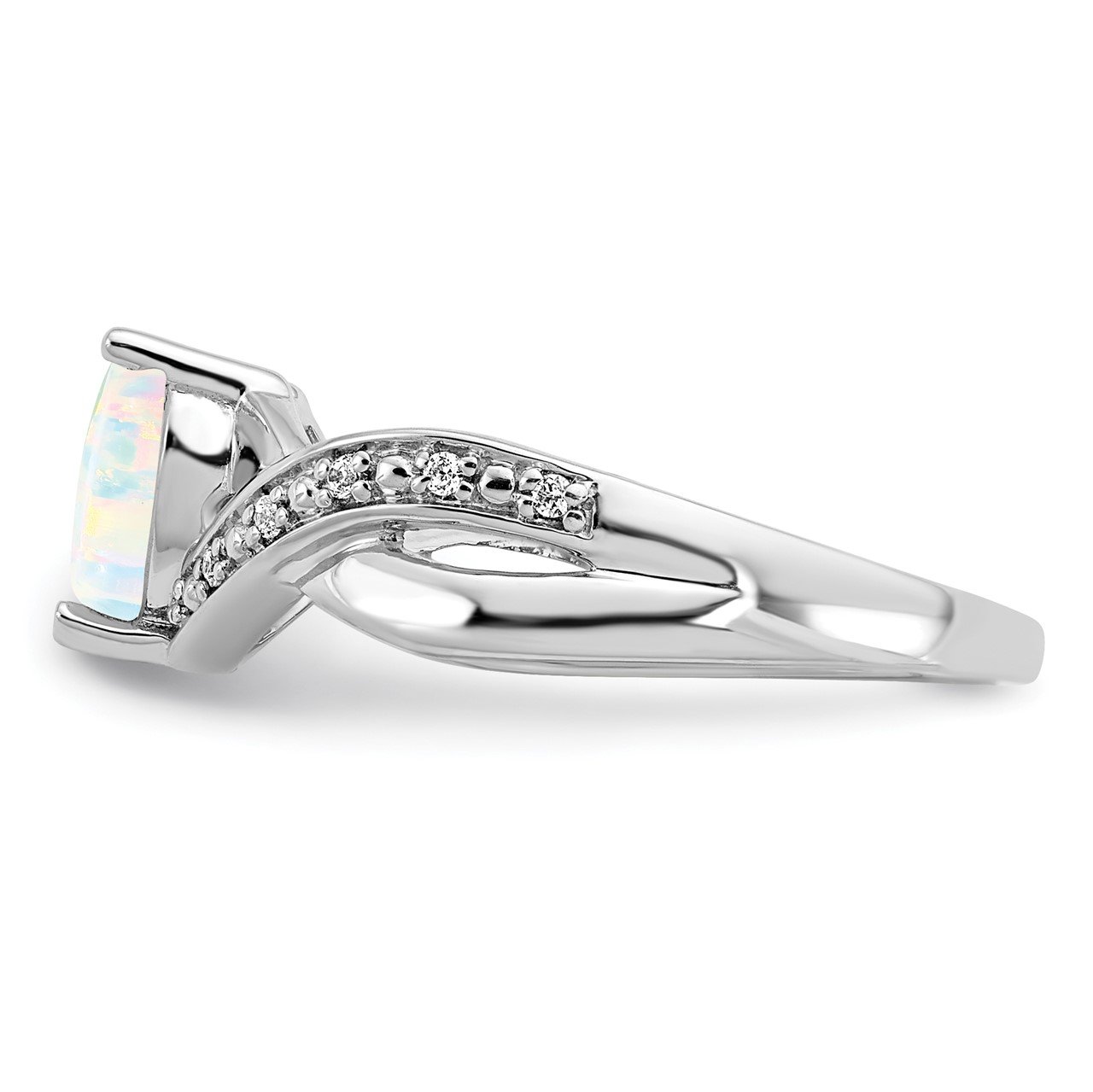 14k White Gold Created Opal and Diamond Heart Ring-3