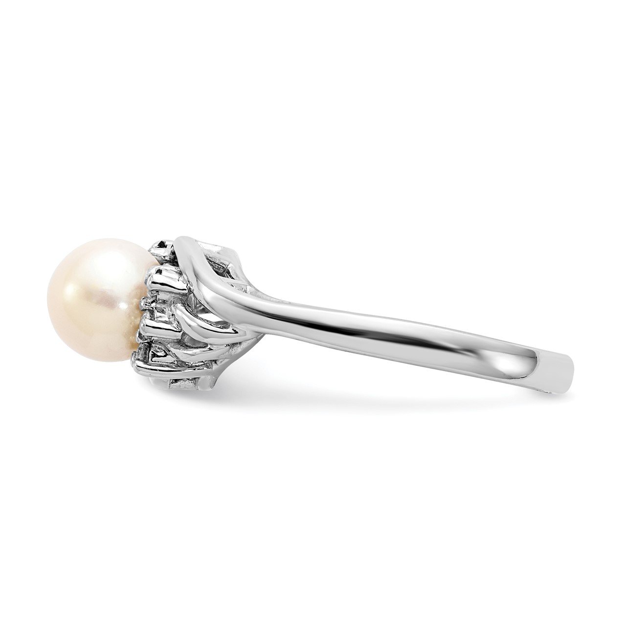 14k White Gold 6mm FW Cultured Pearl A Diamond ring-2