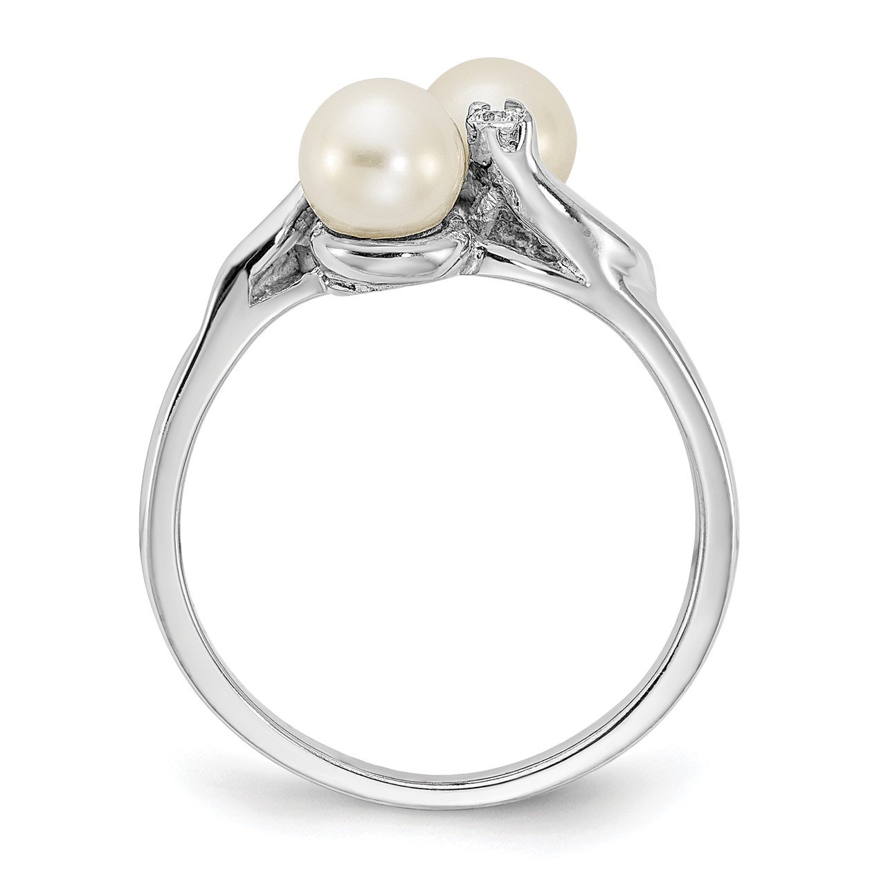 14k White Gold 5mm FW Cultured Pearl AAA Diamond ring-1