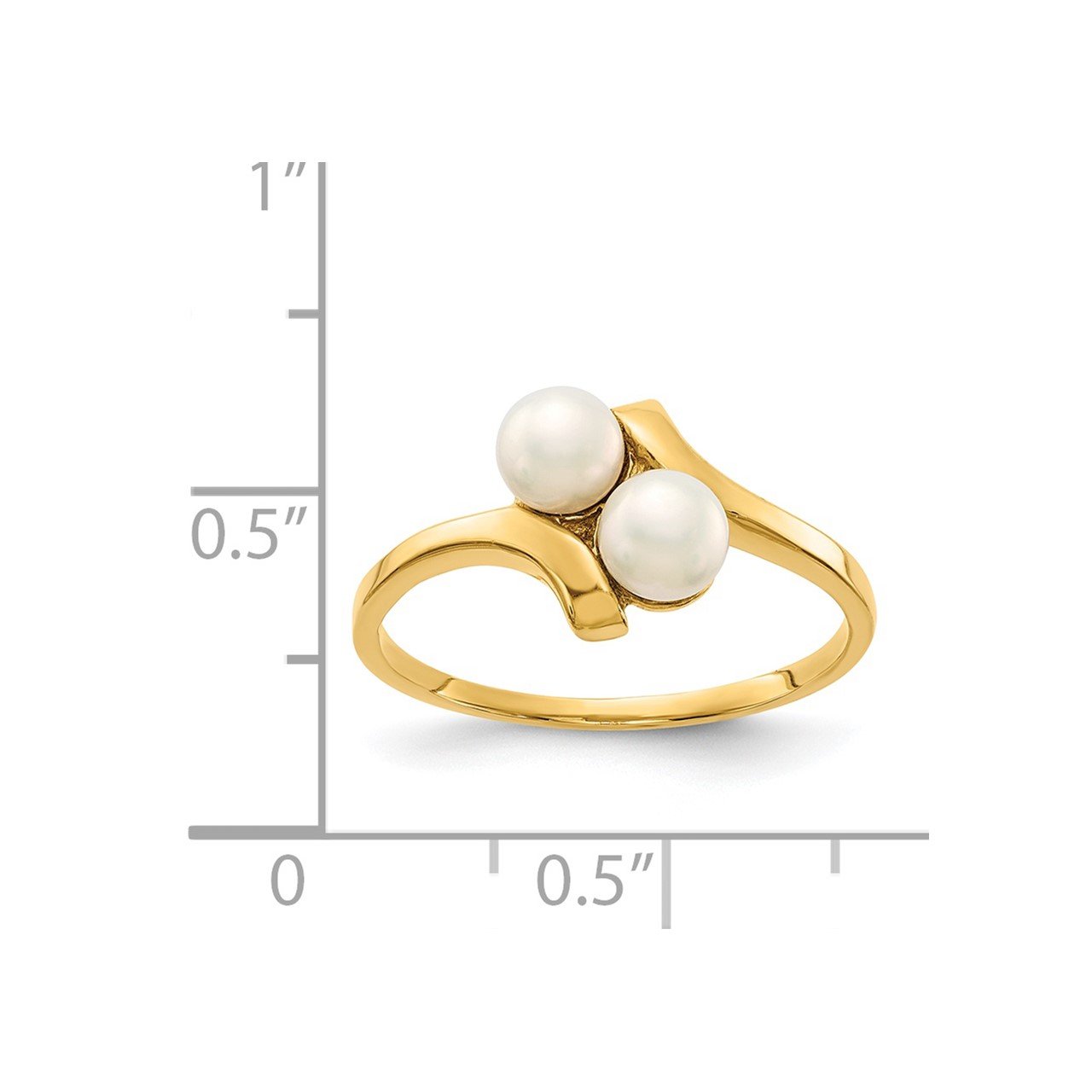 14K 4-5mm White Button Freshwater Cultured 2 Pearl Ring-2