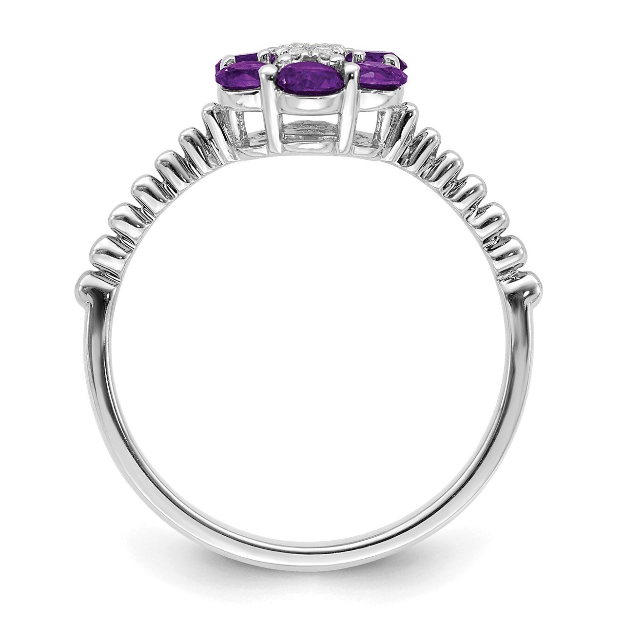 14k White Gold Amethyst and Diamond Floral Ring-1