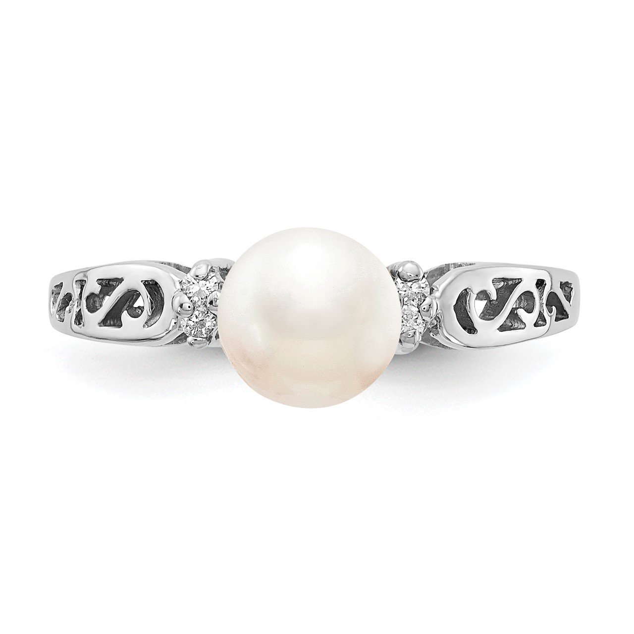14k White Gold 6mm FW Cultured Pearl/AA Diamond Polished Ring-3
