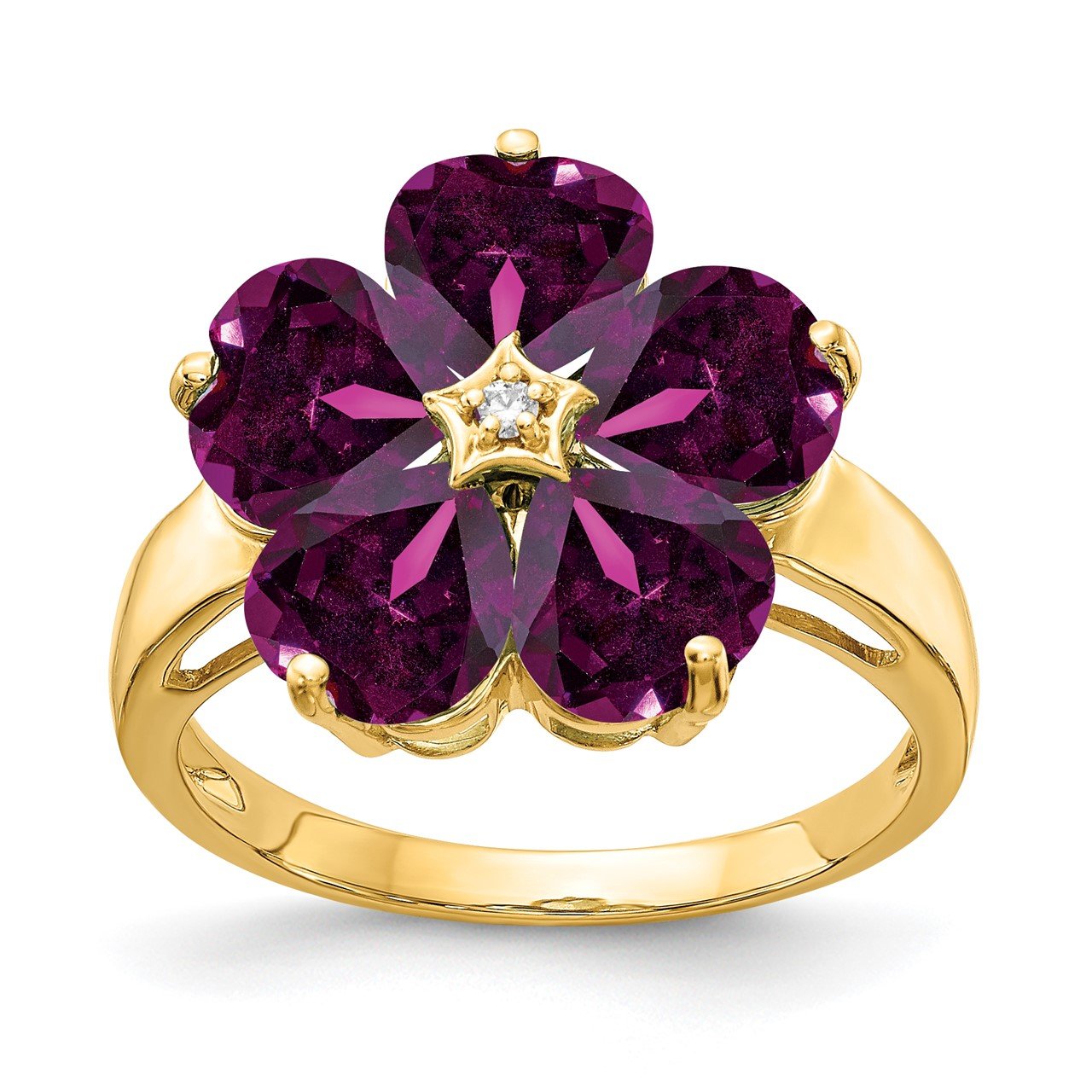 14k 6mm Heart Rhodolite Garnet AAA Diamond ring | The Gold Store