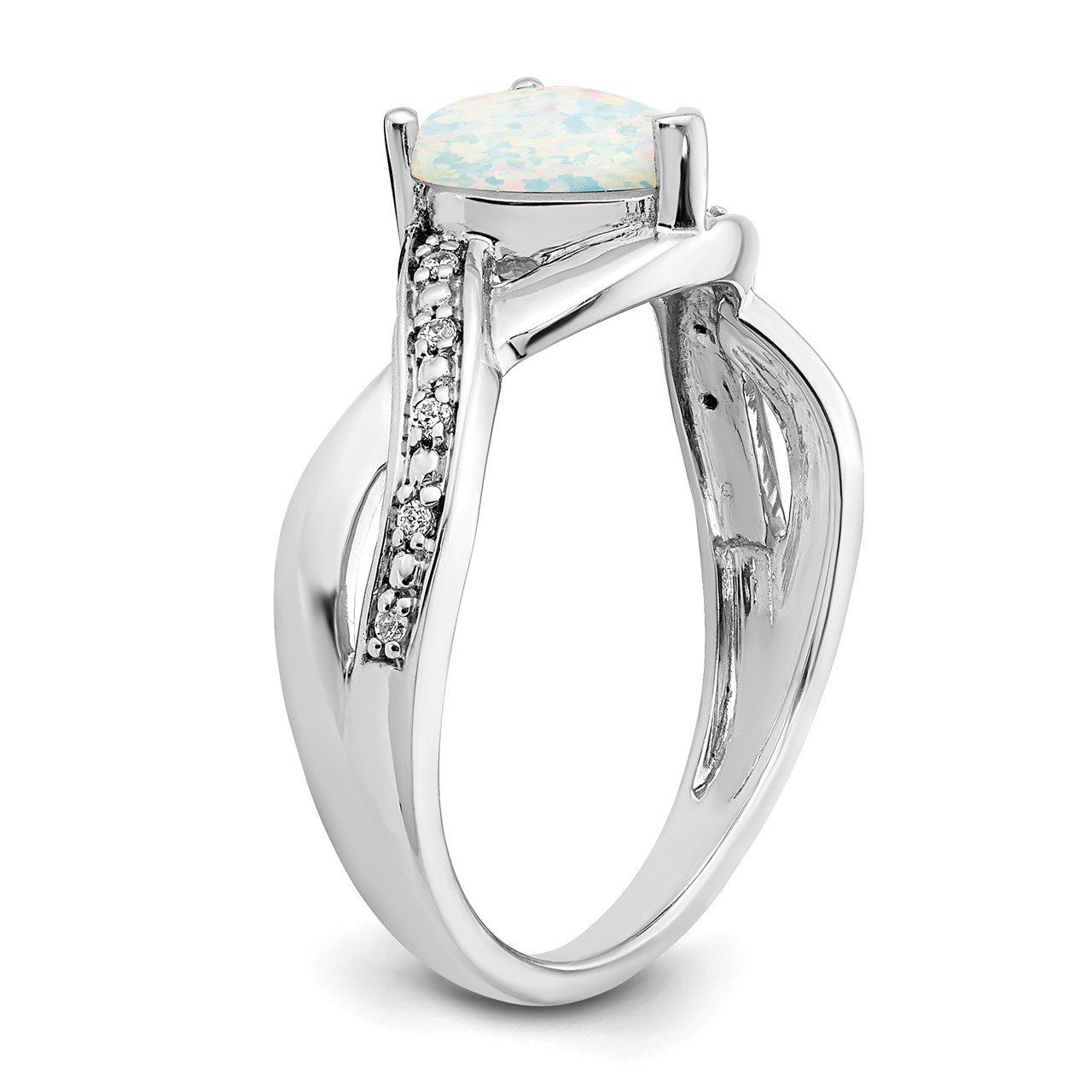 14k White Gold Created Opal and Diamond Heart Ring-6