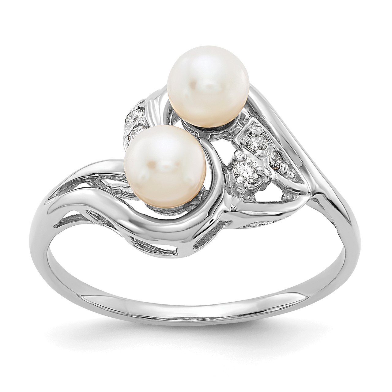 14k White Gold 4.5mm FW Cultured Pearl AAA Diamond ring