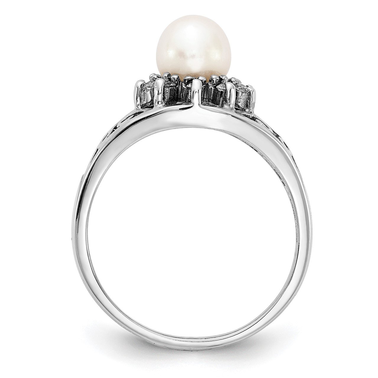 14k White Gold 6mm FW Cultured Pearl VS Diamond ring-1