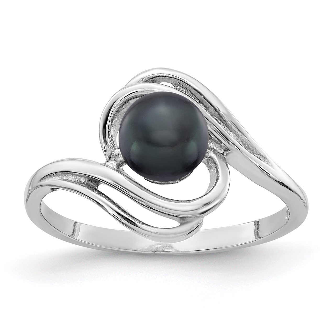 14k White Gold 5.5mm Black FW Cultured Pearl ring-0