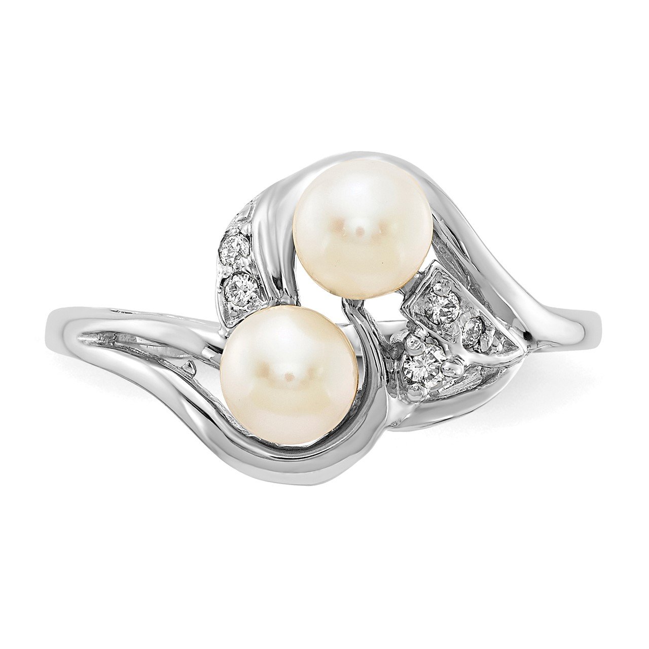 14k White Gold 4.5mm FW Cultured Pearl AAA Diamond ring-3