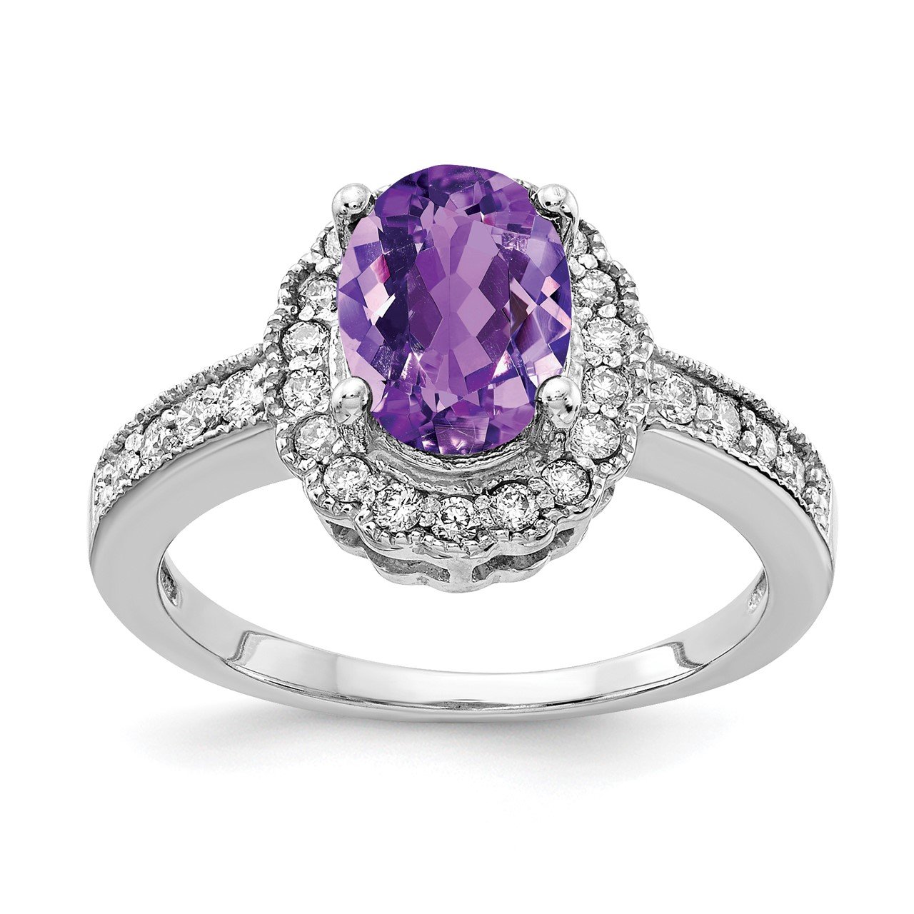 14k White Gold 8x6mm Oval Amethyst AA Diamond ring | The Gold Store