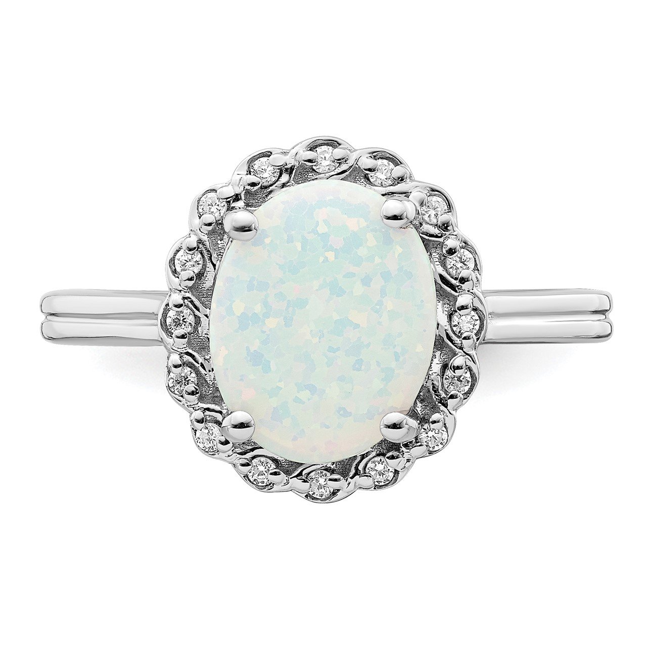 14k White Gold Created Opal and Diamond Halo Ring-4