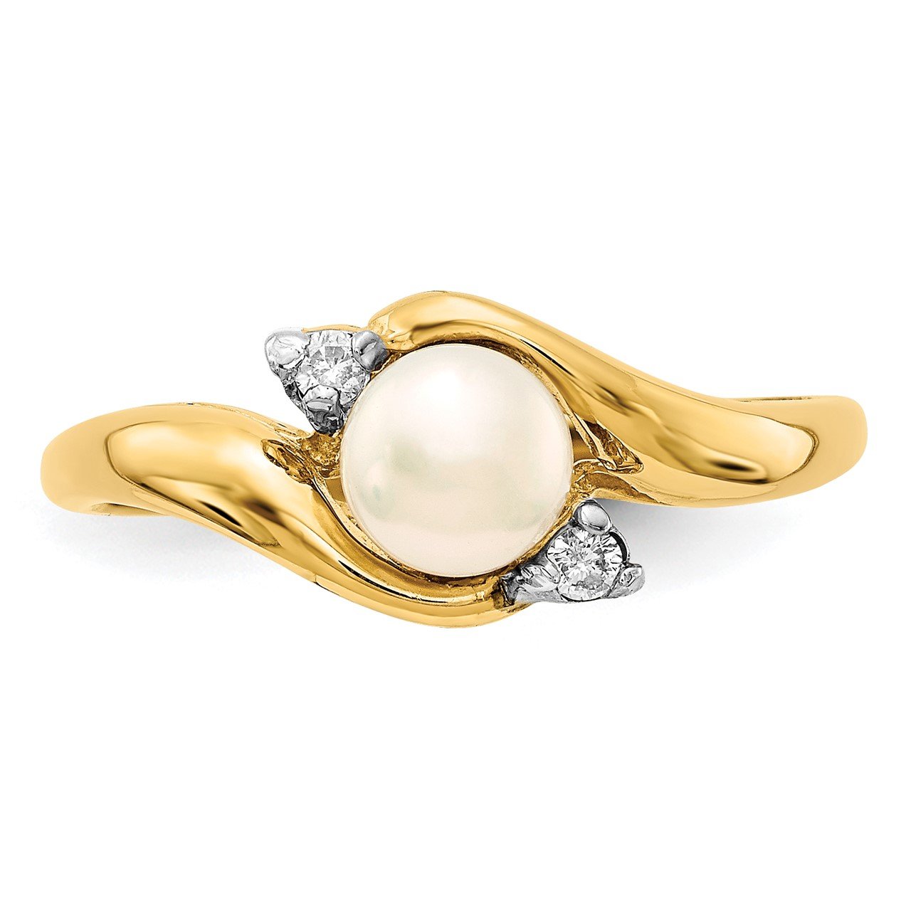 14K 5-6mm White Button Freshwater Cultured Pearl .04tw Diamond Ring-3