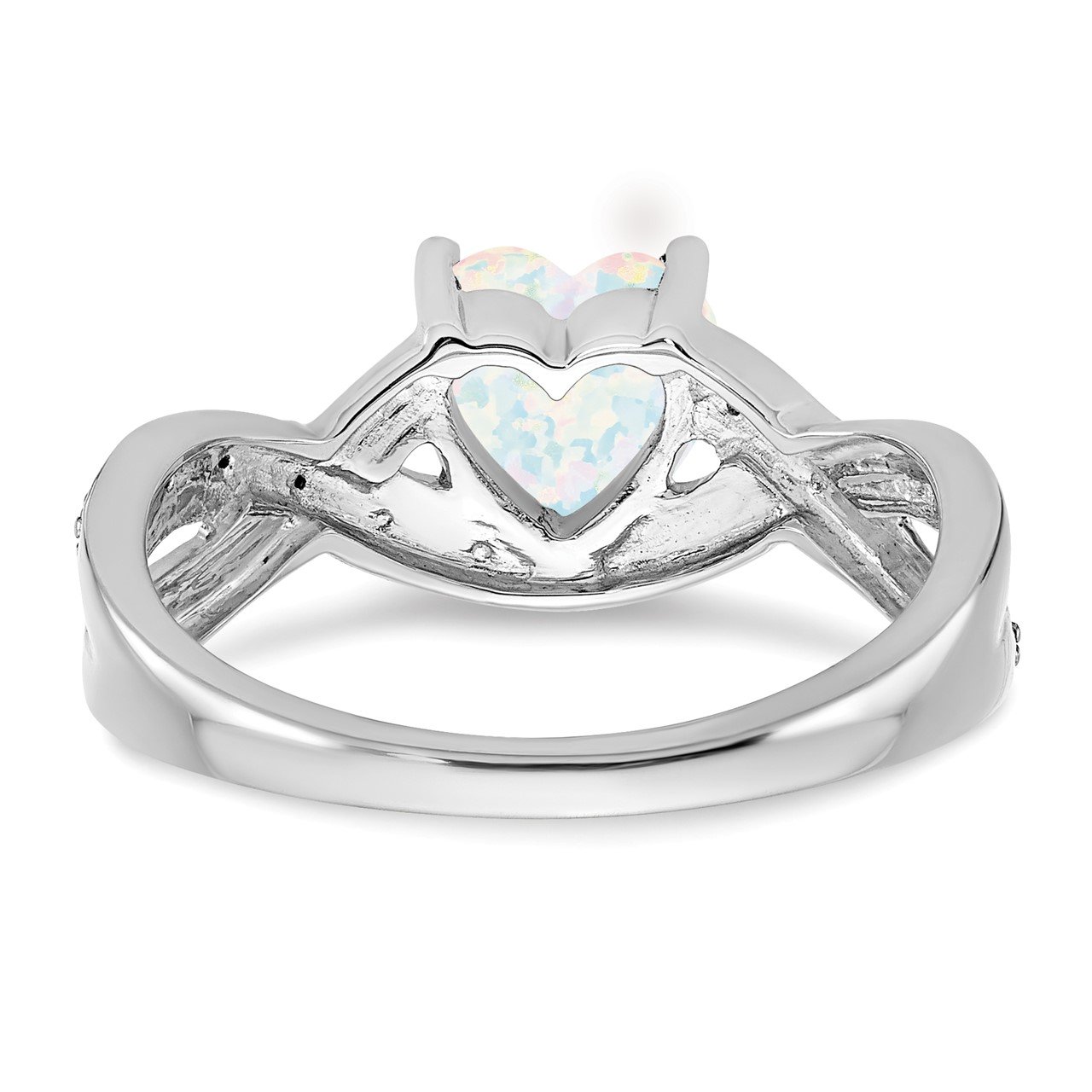 14k White Gold Created Opal and Diamond Heart Ring-5