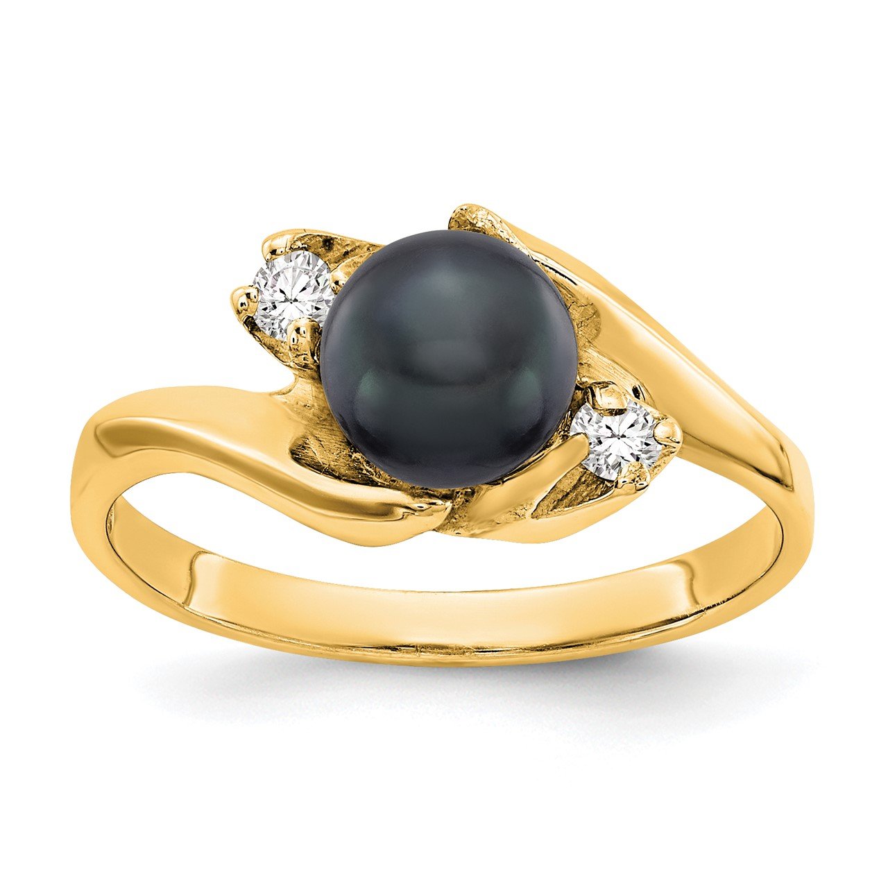 14k 6mm Black FW Cultured Pearl VS Diamond ring