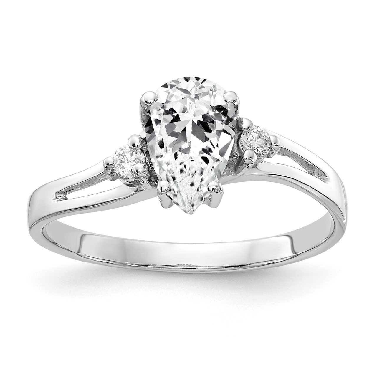 14k White Gold 7x5mm Pear Cubic Zirconia AAA Diamond ring