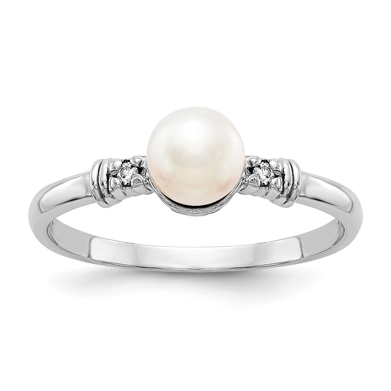 14k White Gold 5mm FW Cultured Pearl AA Diamond ring