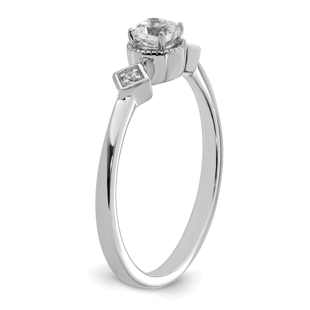 14k White Polish Petite Beaded Edge Cushion Complete Dia Ring-5