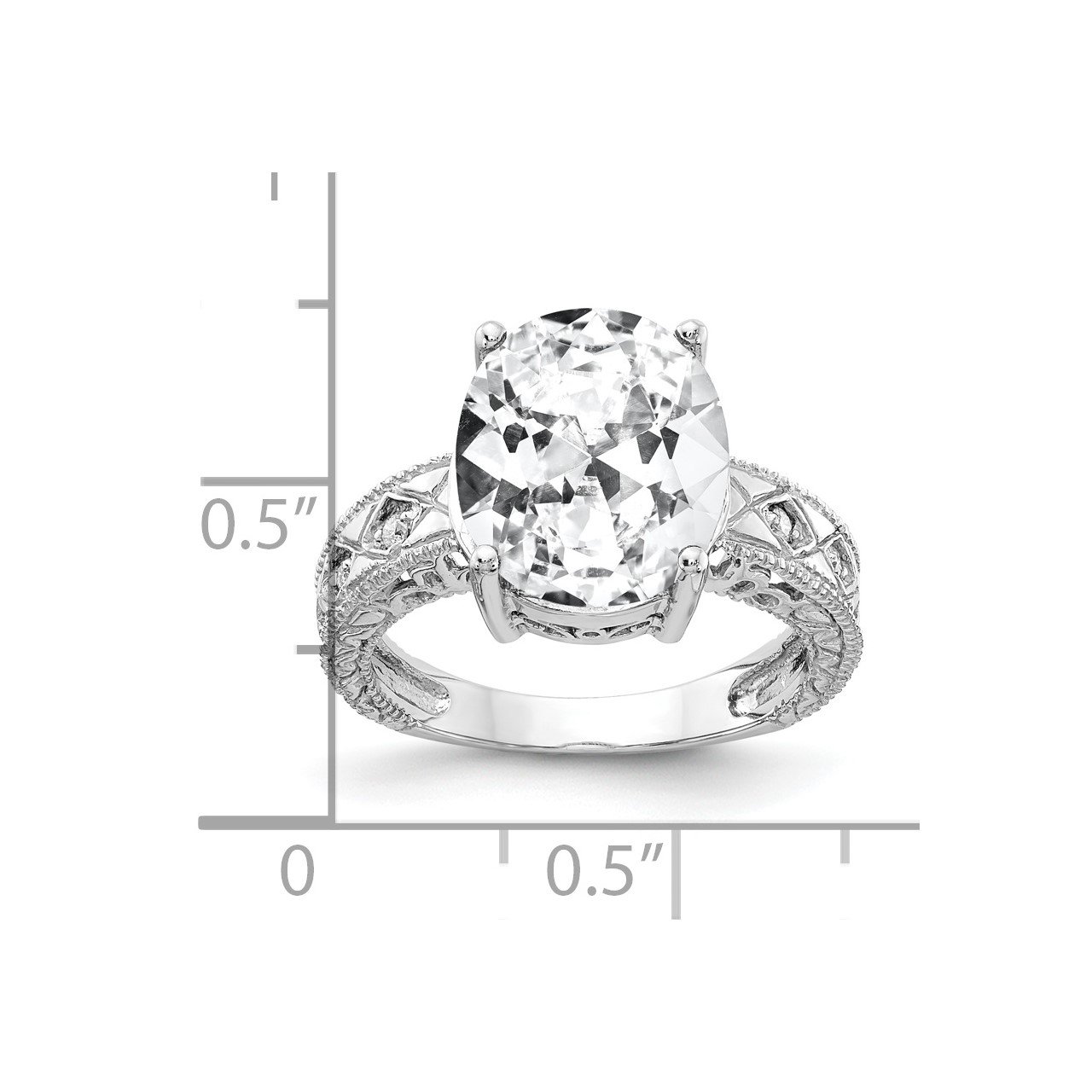 14k White Gold 12x10mm Oval Cubic Zirconia AAA Diamond Ring-1