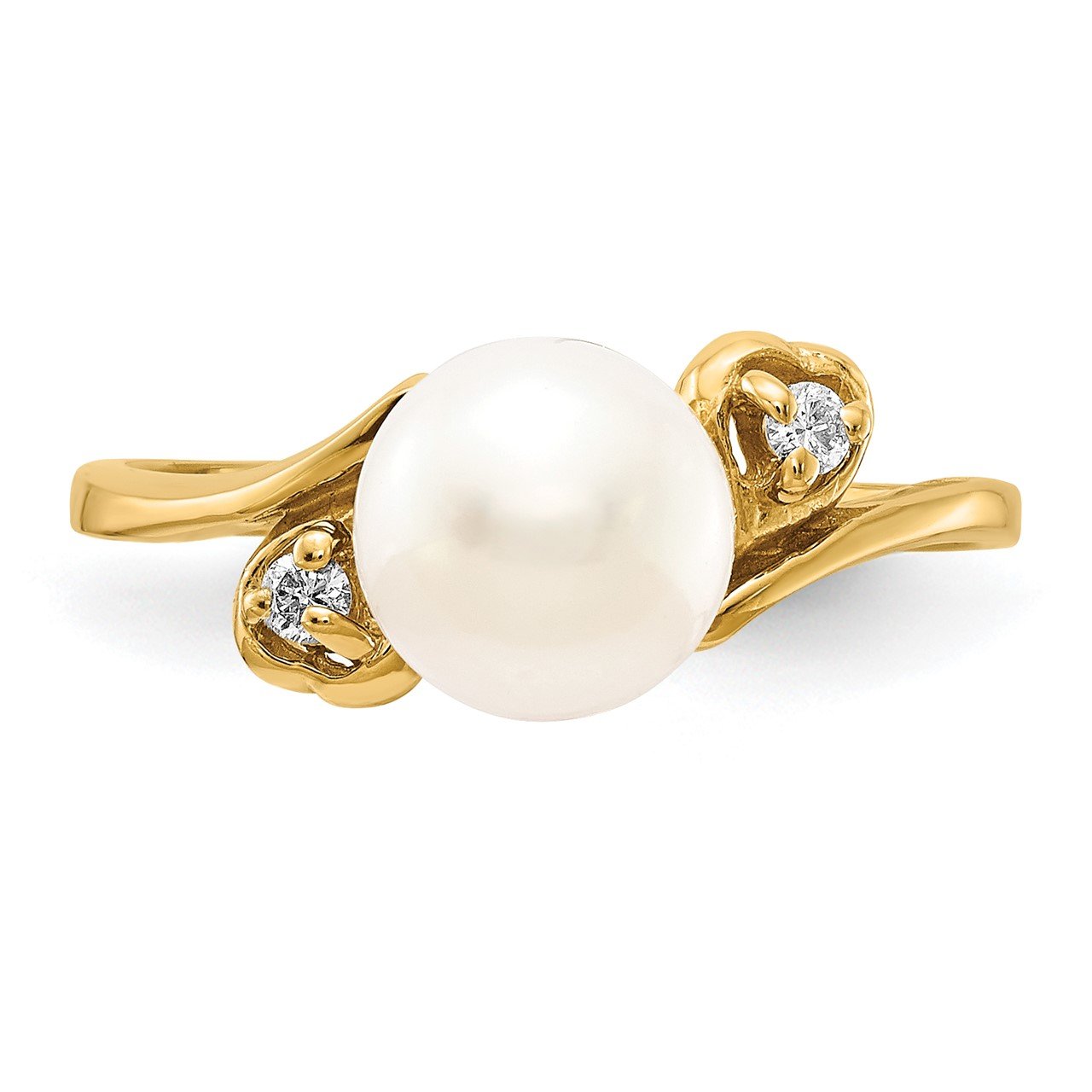 14k Gold 7mm FW Cultured Pearl A Diamond ring-3